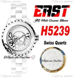 East J13 33mm H5239 Szwajcarskie kwarcowe panie Watch Korea Ceramiczna biała tarcza Graffiti World Ceramika Bransoletka Super Edition Watche Watches Pureteime