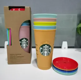 Starbucks Mermaid Goddess 24oz/710ml Color Changing Tumblers Mugs Plastic Drinking Juice With Lip And Straw Magic Coffee Cup
