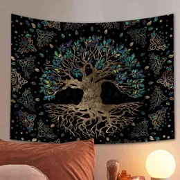 Psychedelic Life Tree Wall Rug Carpet Bohemian Hippie Ing Trees Rugs Home Decor Tarot Cards Decoration Mural Beach Mat J220804