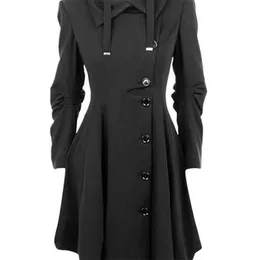 Goth Overcoat Trench Coat Gothic Long Slim Asymmetric Lapel Collar Button Elegant Y2k Streetwear Egirl Vintage Outwears 220819