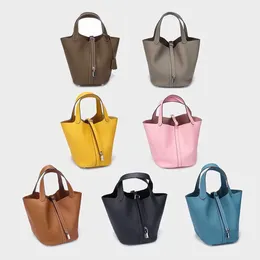 2022 luxury hand bag handbag bucket vegetable basket lychee pattern handbag large capacity first layer cowhide fashion designer niche high-end shoulder messenger