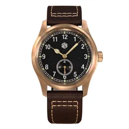 S-37mm Bronze Pilot Ronda 6004 Men Watch Vintage Military Simple Fashion Style Quartz Clock Leather 10 Bar Relojes