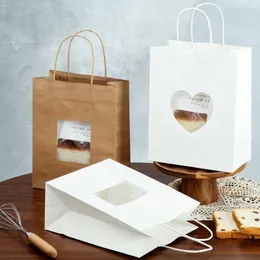 Presentförpackning 100 st rektangel vit papperspåse klara fönster bröd fruktdessert kakaförpackning tote baggift