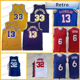 Maglia da basket retrò Julius Erving 6 Wilt Chamberlain 13 Maglie di ritorno al passato cucite blu nero bianco rosso