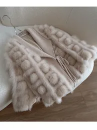 OftBuy New Fashion Real Fox Fux Fur Coat Women Autumn Winter Knitte