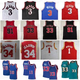 3 Iverson Retro Basketball Jerseys Penny Hakeem Stockton Rodmam 33 Hill Mike 32 Karl Malone West Allen Bibby 10 Throwback Jersey