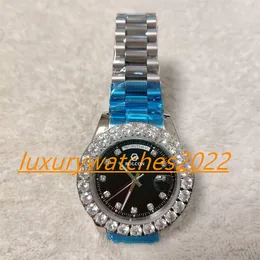 MP Factory Mens Watch 43mm större diamanter rostfritt stål armband blå urtavla automatisk rörelse mekanisk 904l safir armbandsur