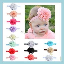 Hårtillbehör Europa Fashion Dots Chiffon Flower Baby Girlshead Bands Spädbarn Pannband Barn Elastiska huvudbonader Barn åtkomst till MXHOME DHFEP