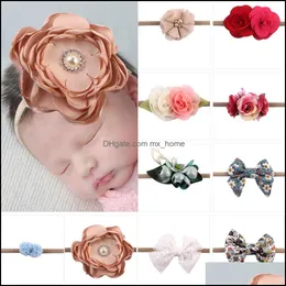 Hårtillbehör Europa spädbarn baby bowknot blommor pannband elastiska barn mjuka band barn flickor pannband bandanas hårband mxhome dhygw