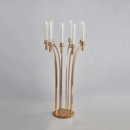 110cm Metal Candelabra 8 Arms Candle Holders Acrylic Wedding Table Centerpieces Flowers Stand Candelabrum For Home Party Decor grand event road lead