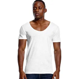 القمصان للرجال عميق v الرقبة النحيف نسل قميص قصير الأكمام للرجال منخفضة قطع تمتد على أعلى tees الموضة الذكور tshirt غير مرئي غير مرئي