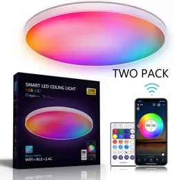 US Stock LED Techo Luz de luz Montaje Flush Montaje de 12 pulgadas 30 W Luces de techo inteligentes RGB Cambio de Bluetooth Wifi App Control 2700K-6500K Sync dimmable Sync