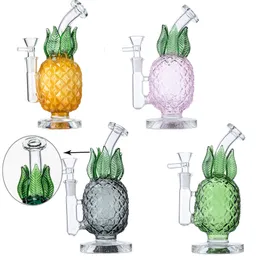 Pineapple Style Yellow Green Pink Hookahs Black Grey Glass Bongs Unique 7 Inch Smoking Pipes Bong Bubbler Mini Dab Oil Rigs Perc Percolators With Bowl WP2194