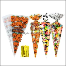 Подарочная упаковка 25pc Halloween Candy Bag Пластиковая прозрачная упаковка для закусок уловка или лечение детских принадлежностей Del Bdesybag Dhoo7