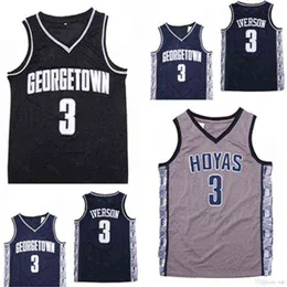 NCAA GEORGETOWN HOYAS ALLEN 3 Iverson College 농구 저지 대학 #3 Allen Iverson Navy Blue High School 농구 유니폼 스티치 스티치