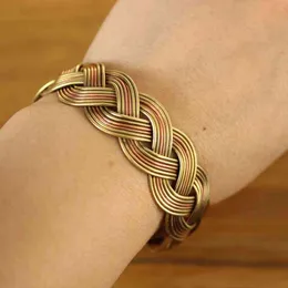 Bangle Designer Br468 Nepal Tibetan Jewelry 3 Color Copper Metal Braided 18mm Wide Open Back Cuff Bracelet for Woman