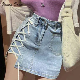 Namou Drane Frühjahr/Sommer 2022 Neue High-taille Abnehmen Persönlichkeit Split Hüfte Rock Denim Rock frauen Kleid t220819