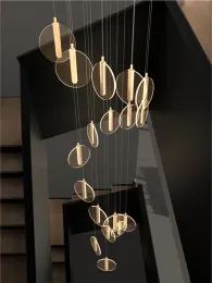 Stair LED Pendant Lamps Modern Villa Hotel Lobby Hanging Lamp Creative Duplex Loft Rotating Long Chandelier Home Decoration Lamp