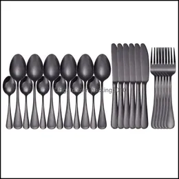 Dinnerware Sets Tablewellware Tableware Black Cutlery Set Stainless Steel Box Forks Knives Spoons 24 Pcs Dinner Kitchen S Packing2010 Dhvsp