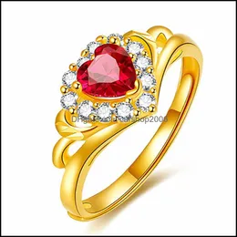 With Side Stones Heart Rings For Female Rose Gold Open Wedding Party Sier Jewelry Ruby Zircon Gemstone Ring Drop Delivery Carshop2006 Dhgmb