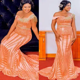 2022 Plus Size Arabic Aso Ebi Orange Mermaid Luxurious Prom Dresses P￤rled Crystals Evening Formal Party Second Reception Birthday Engagement Gowns Dress ZJ888