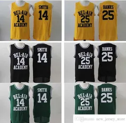 아카데미의 신선한 왕자 #14 Will Smith J Wholesale Cheap Mens Black Green Yellow Bel-Air 25 Carlton Banks Basketball