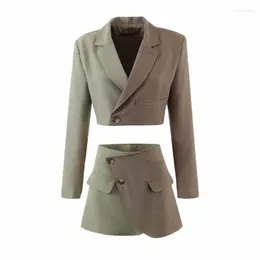 2ピースドレス2022秋の製品ヨーロッパとアメリカンスタイルの陰陽の色マッチする小さなスーツジャケットミニスカート