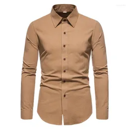 Camicie casual da uomo PARKLEES 2022 Autunno Cotone Lino Camicia marrone da uomo Manica lunga Solid Slim Button Up Office Business Dress Camisas