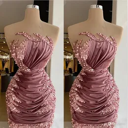 2022 Dusty Pink Prom Dresses Etuikleid Veet Designer ärmellose glitzernde Pailletten Falten über dem Knie Länge maßgeschneidertes Abendkleid Formal Ocn Wear Vestidos 401 401