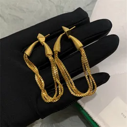 Ins 2022 Unique Gold Long Tassel Earrings Stud Female Trendy Brand Niche Design High-End Fashion All-Match Jewelry Gift Accessories