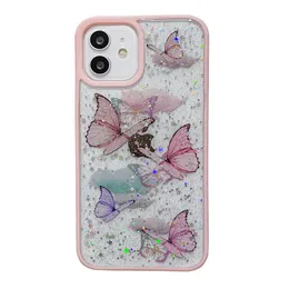 Women Clear Glitter Phone Cases For Iphone 14 13 12 11 Pro Xs Max Xr 8 7 Plus Luxury Butterfly Cover Soft Shell Shockproof Anti Drop