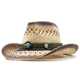 Naturalny kowboj 100% kapelusz kobiet ręcznie robione czapki do splotu na Lady Tassel Summer Western Sombrero Hombre Beach Hats