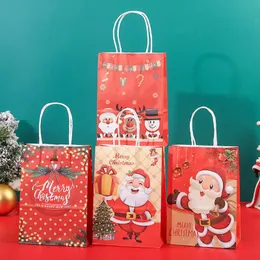Boże Narodzenie Kraft Paper Tote Cartoon Święty Mikołaj Claus Bag worka świąteczne Prezenty Świąteczne Prezenty Dzieci Prezenty Prezenty Opakowanie woreczek Xmas TH0129