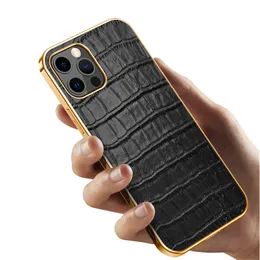 Custodia per cellulare in vera pelle con stampa coccodrillo per iPhone 13 12 Mini 11 Pro Max XR XS Placcatura robusta Protezione completa Paraurti morbido Modello alligatore Shell Antiurto