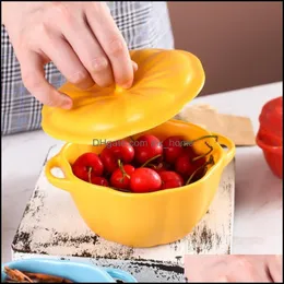 Bowls 1Pc Ceramic Stew Pot Pumpkin Shape Soup Bowl Double Handles With Lid Drop Delivery 2021 Home Garden Kitchen Dining Bar D Mxhome Dhpxx