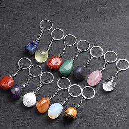 Natural Crystal Stone Pendant Silver Plated Key Rings Keychains For Women Men Party Club Decor Car Bag Fashion Jewelry