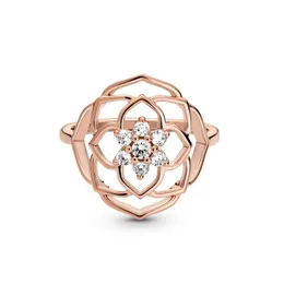 Nuovissimo anello in oro rosa 18 carati foglia d'acero diamante CZ anello in argento 925 scatola originale stile Pandora gioielli di fidanzamento di nozze coppia