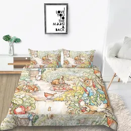 어린이를위한 Peter Rabbit Bedding Set Classic Duvet Cover Queen Cartoon Cute King Twin Full Double Bed Cover와 Pillowcas214N