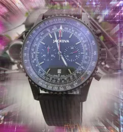 유명한 모든 다이얼 작업 작업 클래식 큰 디자이너 시계 46mm Full Functional Six Stiches 검은 고무 벨트 남성 Hardex Glass Quartz Clock Wartz Male Gifts Wristwatch
