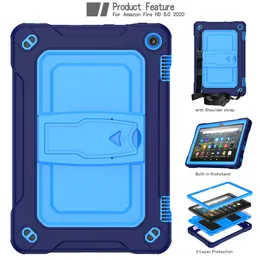 Protable Muilt-Function Kickstand가있는 Amazon New Fire HD 8.0 용 태블릿 케이스 안티 드롭 내장 어깨 스트랩 조절 가능 및 제거 가능