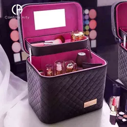 Women Waterproof Cosmetic Bag Jewelry Storage Box Travel Beauty Kits Suitcase Portable Makeup Case 220820
