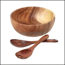 Miski Naturalne drewniane zastawa stołowa Owoc Sałatka Sałatka Rice drewniany rękodzieła kuchenna obiadowy zestaw sztućców