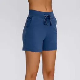 NWT L-15 Elastic Yoga Shorts Women Workout Troushers With Pockets Alta cintura de perna larga Motocante de gin￡stica apertada de gin￡stica executa