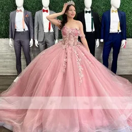 Ball Vintage Suknia księżniczki Quinceanera sukienki Eleganckie koraliki aplikacje słodka sukienka vestidos de anos koronkowe gorset