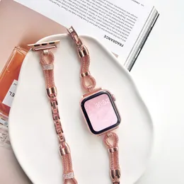 سلسلة سلسلة النحاس الحقيقية المجوفة لبرنامج Apple Watch Band 7 45mm 41mm Iwatch 3 4 5 7 38mm 40mm 44mm 42 Bands Bandband Rose Gold Black Luxury Slim Strap T Sliver