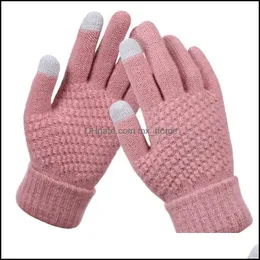 Other Maternity Supplies Trellis Knitted Glove Solid Color Non Slip Thickening Mittens Winter Warm Lady Touch Screen Wool Glov Mxhome Dh0Ss