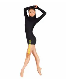 Lycar Catsuit-Kostüme für Erwachsene, langärmlig, Stehkragen, Radanzug mit Daumenloch, Rollkragenpullover, kurzer Reißverschluss, Gymnastik-Tanz-Trikots, Damen, schwarze Ganzanzüge
