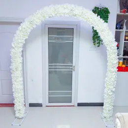 白いテーマパーティーステージ装飾uシェイプアーチセット人工ローズアジサイの花と結婚式のベビーシャワーのための金属棚付きの花