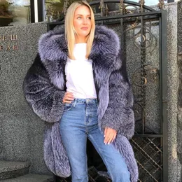 Women's Fur & Faux Long Real Silver Coat For Women 2022 Winter Trendy Woman Genuine Coats With Big Hood Thick Overcoats