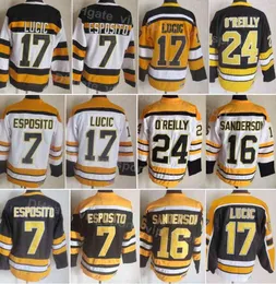 Men Hockey Vintage Retro 16 Derek Sanderson Jersey 17 Milan Lucic 24 Terry Oreilly 7 Phil Esposito All Stitched Home Black Yellow White